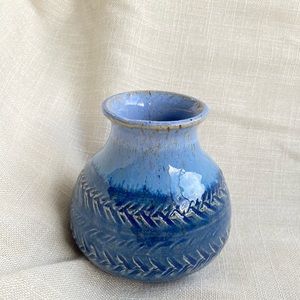 Farmhouse Blue Glazed Boho Vase Mid Century